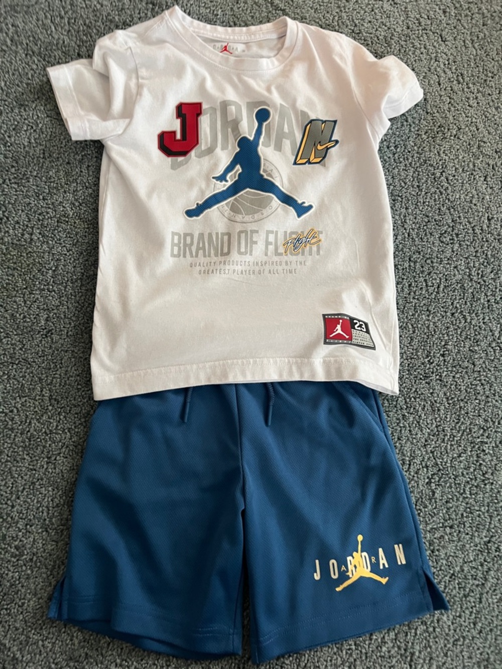 Jordan White Tee with Blue Jumpman & Red Accent Size 6-7